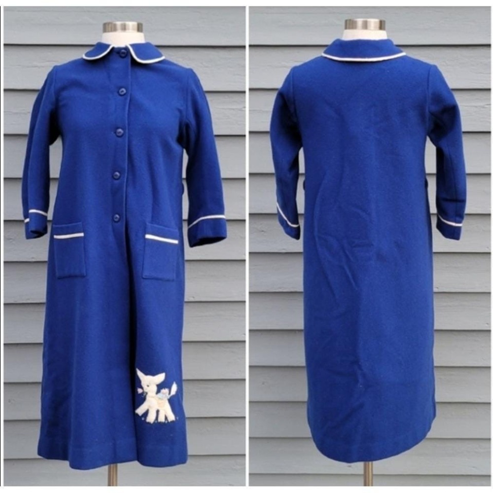 Vintage Rowes of Bond Street Blue Wool Kids Coat Lamb Applique Made in England - Picture 6 of 6